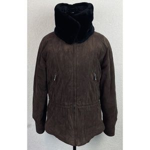 (VTG) METROPOLIS • Brown/Black Suede Fur Trim Jacket